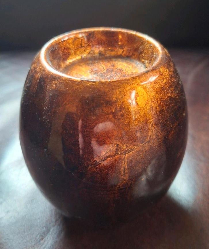 Glanzende waxinelichthouder keramiek oranje/goud/bruin/koper, Huis en Inrichting, Woonaccessoires | Kandelaars en Kaarsen, Zo goed als nieuw