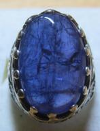 Tanzanite 20 krt %100 natuurlijk groot design ring zeldzaam, Ophalen, Blauw, Zo goed als nieuw, 17 tot 18