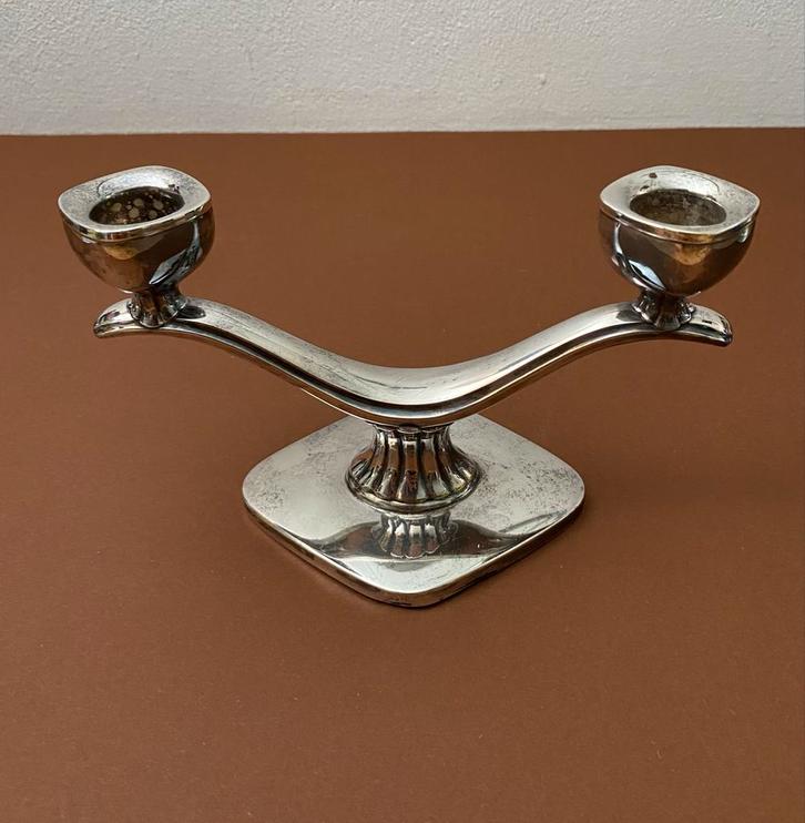 Verzilverde kandelaar, Antiek en Kunst, Antiek | Kandelaars, Zilver, Ophalen of Verzenden