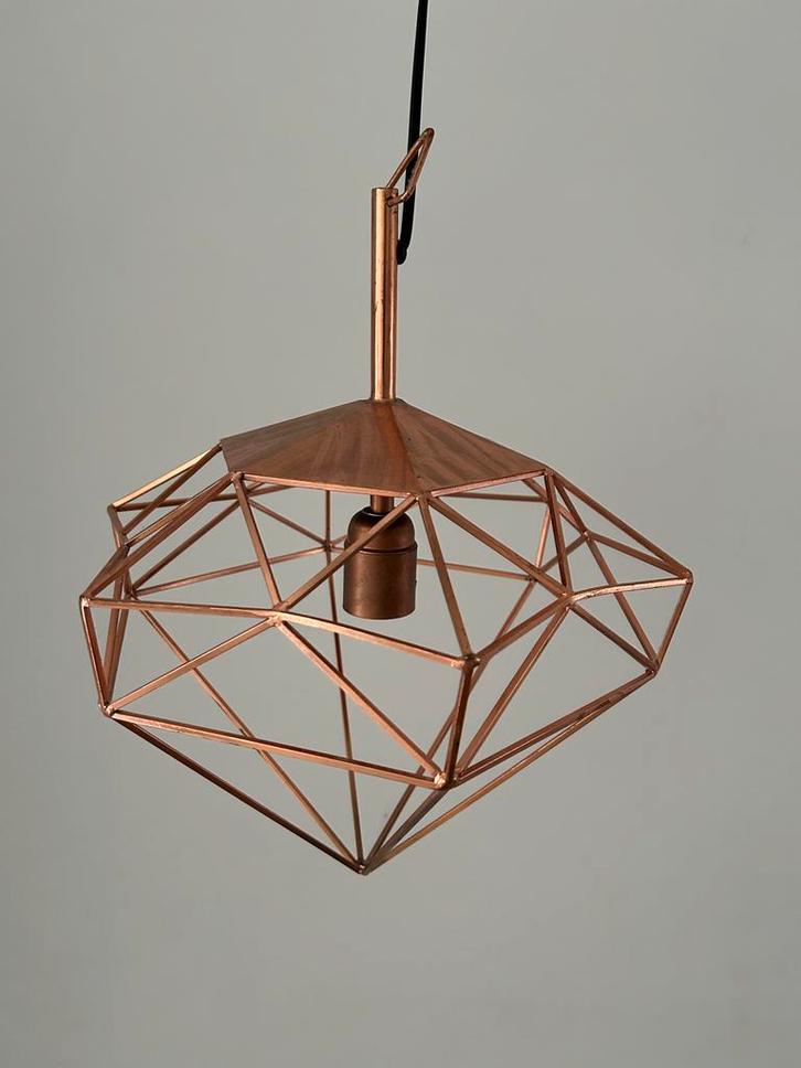 Moderne koperkleurige hanglamp, Huis en Inrichting, Lampen | Hanglampen, Gebruikt, Minder dan 50 cm, Metaal, Ophalen