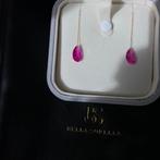 Oorbellen roze saffier geel goud 18K, Hangers, Ophalen of Verzenden, Zo goed als nieuw, Roze