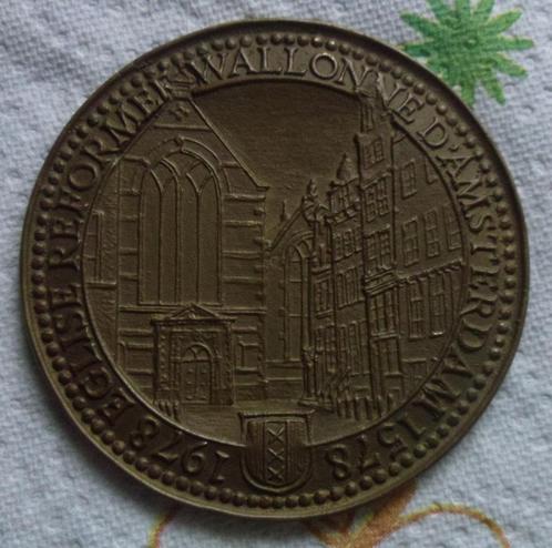 Penning 400 jaar Waalse kerk in Amsterdam 1578 - 1978., Postzegels en Munten, Penningen en Medailles, Brons, Nederland, Verzenden