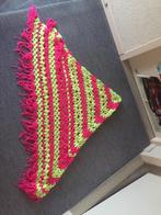 Nieuwe roze geel neon fluor gehaakte omslagdoek met franje, Handgemaakt, Ophalen of Verzenden, Nieuw, Sjaal