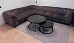Luxe Hoekbank Velvet Bruin + Set Salontafels incl tapijt, Huis en Inrichting, Banken | Bankstellen, Ophalen, Gebruikt, Hoekbank velvet