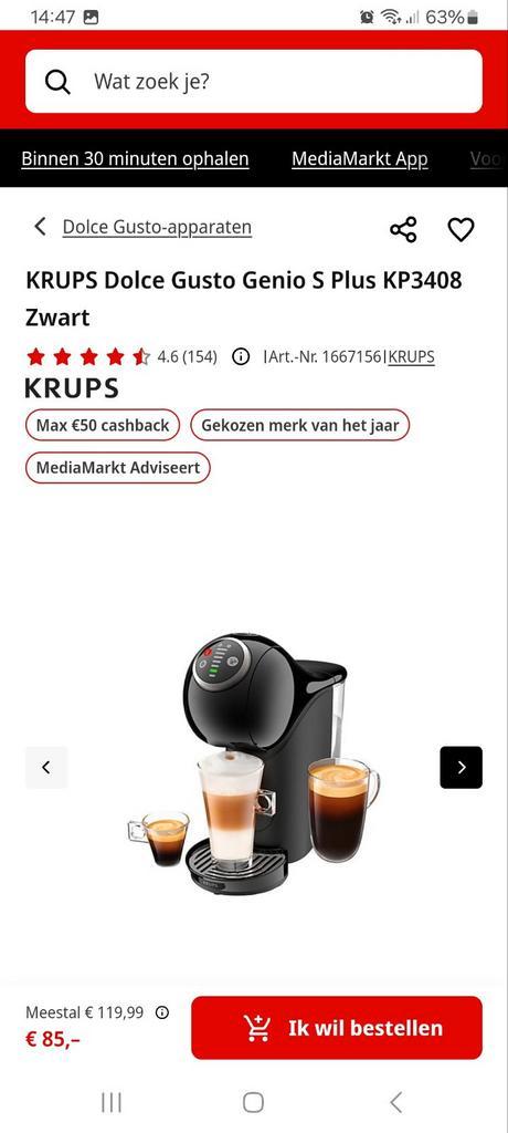 Krups Genio 2 nieuw dolce gusto, Witgoed en Apparatuur, Koffiezetapparaten, Nieuw, Koffiepads en cups, Espresso apparaat, 4 tot 10 kopjes
