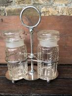 Cruet stel / pickle potten in verzilverde houder, Ophalen of Verzenden