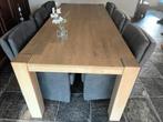 Tafel massief eiken met zes stoelen kleur donker grijs., Huis en Inrichting, Complete inboedels, Ophalen