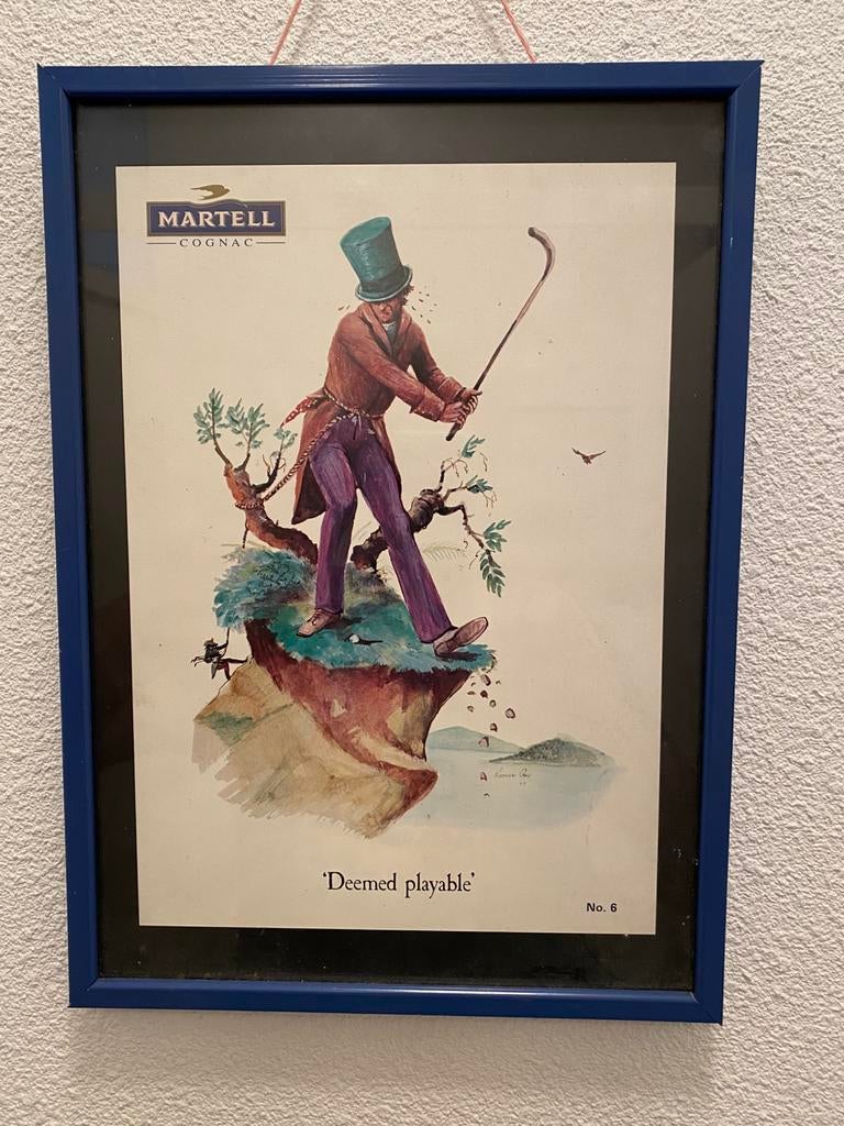Martell cognac ingelijste golf cartoon, Ophalen of Verzenden, Zo goed als nieuw, Gebruiksvoorwerp