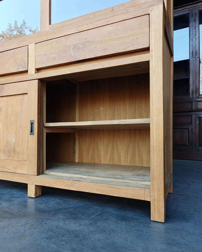 Smalle Buffetkast | Stoere Greeploze Servieskast Teak #2703, Huis en Inrichting, Kasten | Buffetkasten, Niet ingevuld, Gebruikt