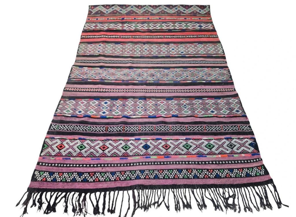 Handgeknoopte oosterse Kelim Soumak neon Marokko 143x215cm, Crème, Gebruikt, 100 tot 150 cm, Onbekend