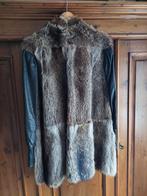 bontjas lang met leren mouwen, Kleding | Dames, Jassen | Winter, Ophalen of Verzenden, Zo goed als nieuw, Bruin