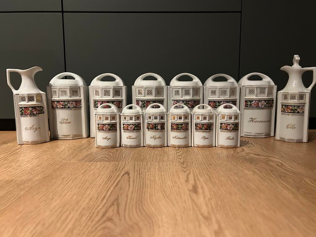 Antieke porseleinen voorraadpotten set (14 stuks), Ophalen of Verzenden