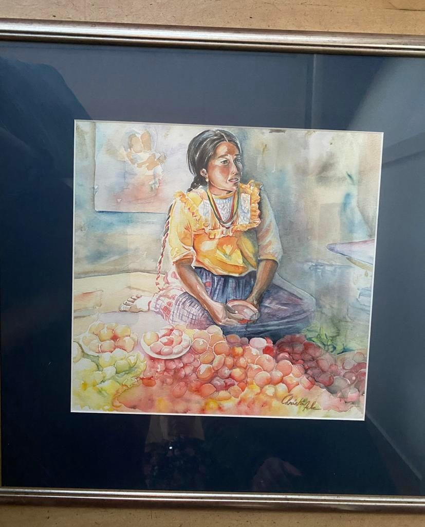 Ingelijste aquarel van christin joke, Antiek en Kunst, Kunst | Schilderijen | Klassiek, Ophalen
