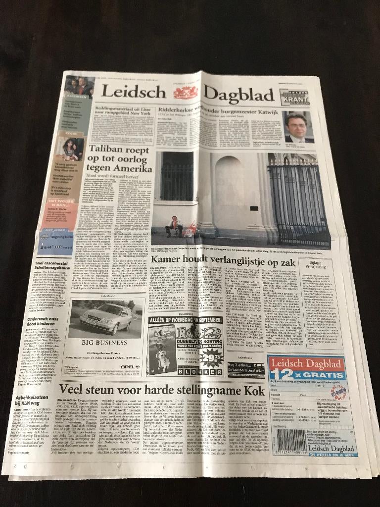 Leidsch Dagblad 18 september 2001 Taliban roept tot oorlog, Ophalen of Verzenden, 1980 tot heden, Krant