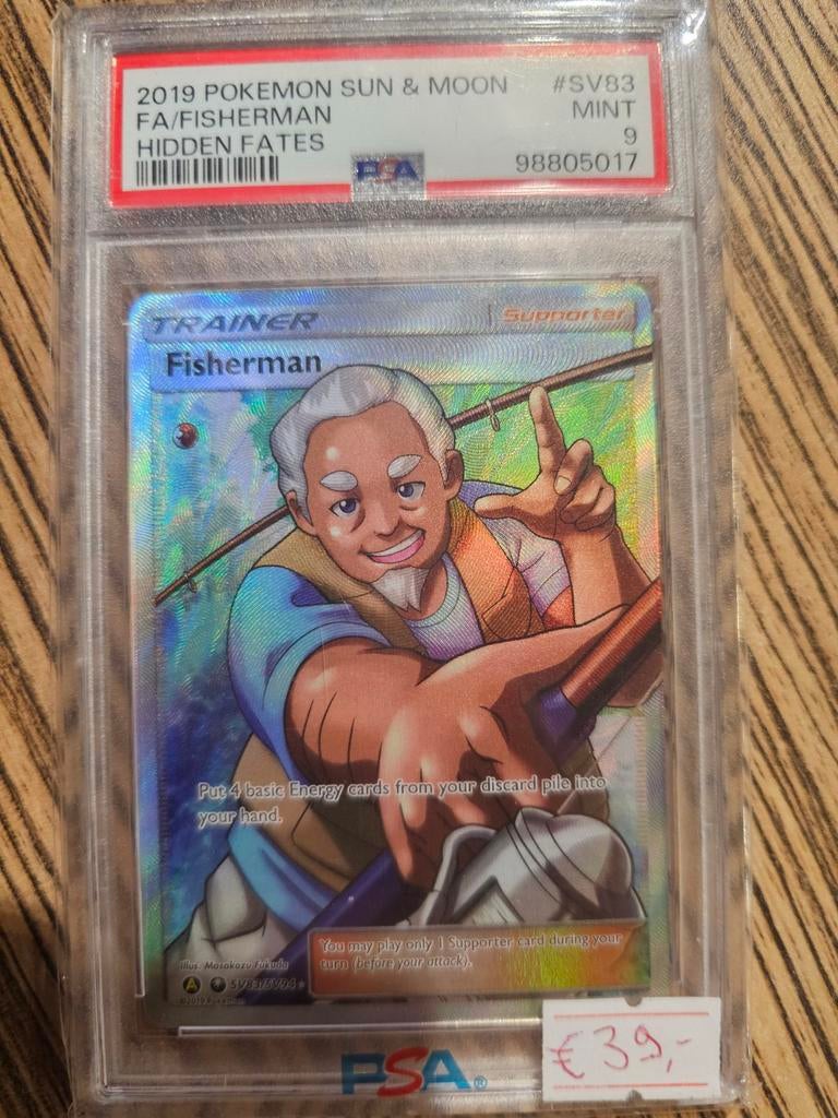 PSA 9 Fisherman Full Art Trainer Kaart Hidden Fates SV83, Ophalen of Verzenden