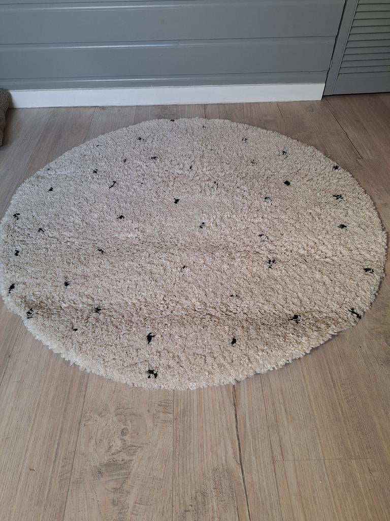 Leuk rond vloerkleed voor kinderkamer - crème/zwart, Ophalen, Gebruikt, Kinderkamer, speels, modern, 100 tot 150 cm