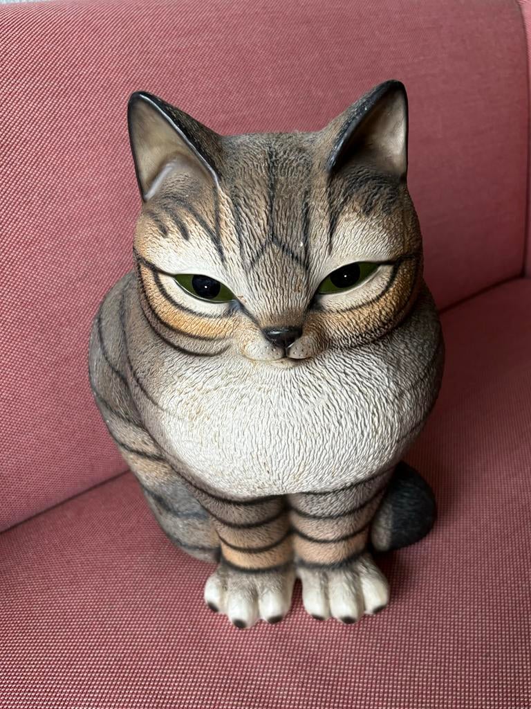 Kat beeldje met groene ogen, Ophalen of Verzenden, Gebruikt, Hond of Kat, Beeldje of Figuurtje