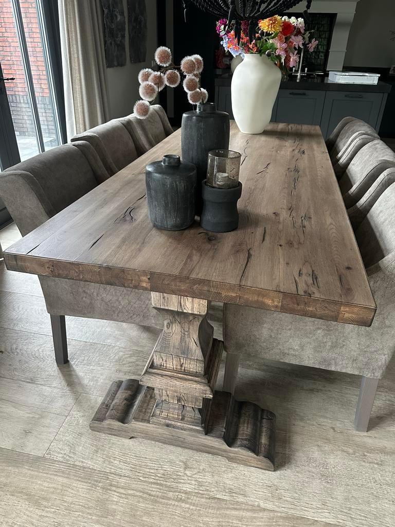 Zware eiken eetkamertafel / kloostertafel, Huis en Inrichting, Tafels | Eettafels, Ophalen, 100 tot 150 cm, Eikenhout, 200 cm of meer