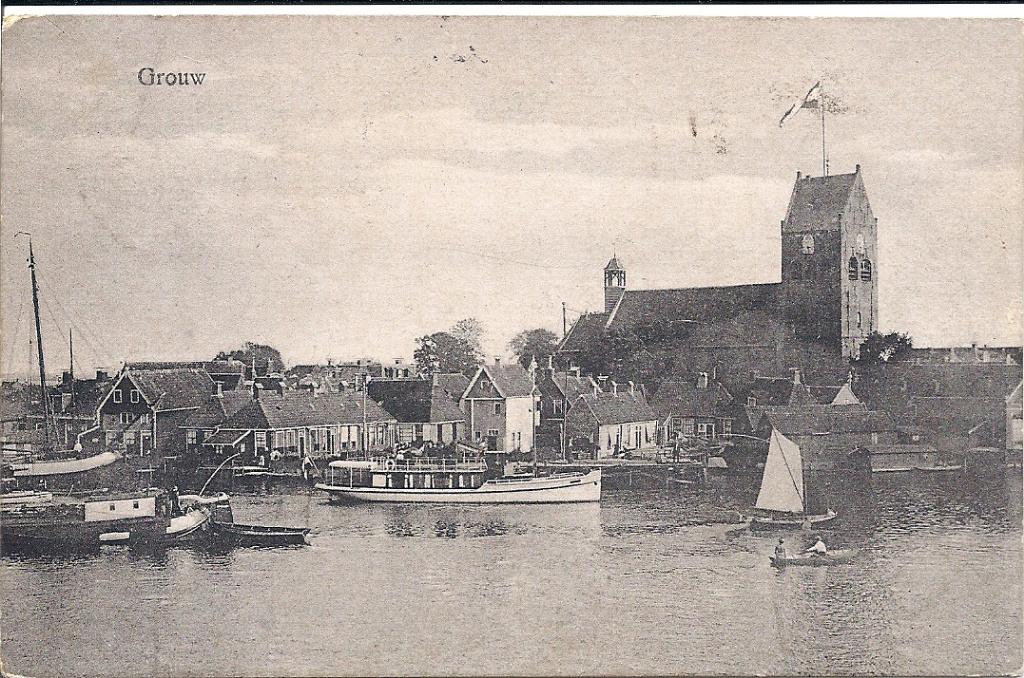 Grouw Dorpsgezicht met bootjes 1924, Verzenden, 1920 tot 1940, Gelopen, Friesland