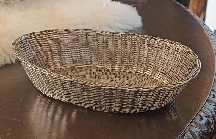 Vintage Gevlochten Zilveren Mand, Huis en Inrichting, Woonaccessoires | Schalen en Manden, Gebruikt, Mand, Ovaal, Overige materialen