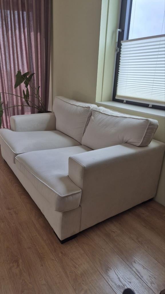 Robuuste crèmekleurige velours bank Rofra Home., Ophalen, Gebruikt, 150 tot 200 cm, Tweepersoons