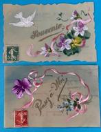 VIOOLTJES DUIF 2 celluloid kaarten hand beschilderd, Verzenden, Voor 1920, Gelopen, Overige thema's