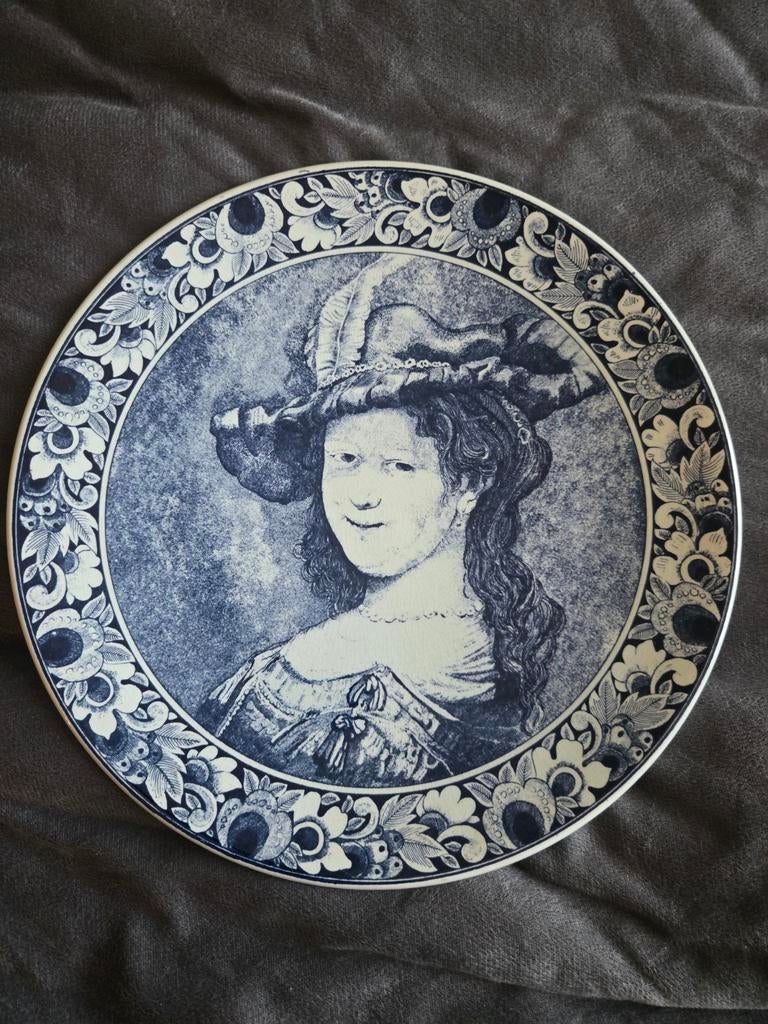Delfts Holland Bord Saskia de Vrouw van Rembrandt 1651, Antiek en Kunst, Ophalen