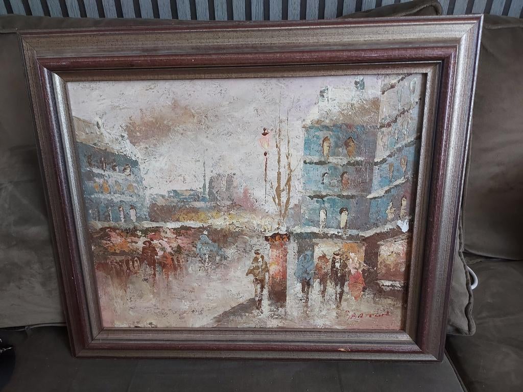 Schilderij Barton, stadsgezicht, 65x56 cm, Antiek en Kunst, Ophalen of Verzenden