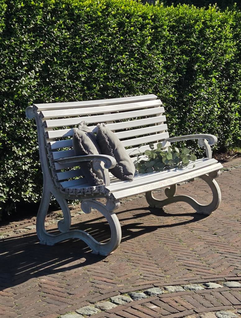 Wit retro vintage brocante kunststof plastic bank tuinbank !, Tuin en Terras, Ophalen, Gebruikt, Kunststof