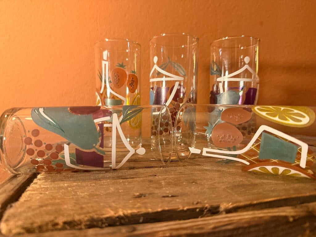 Set Vintage Jaren ’70 Limonadeglazen, Verzamelen, Glas en Borrelglaasjes, Ophalen, Zo goed als nieuw, Frisdrankglas