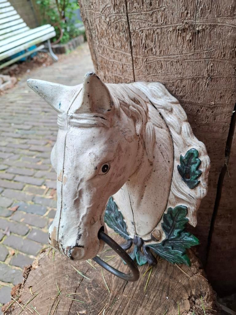 Antiek Gietijzeren Paardenhoofd met Ring - 27 cm Hoog, Ophalen of Verzenden
