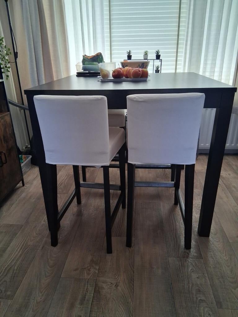 bartafel met 4 barstoelen, Huis en Inrichting, Tafels | Eettafels, Ophalen, Gebruikt, 50 tot 100 cm, 100 tot 150 cm