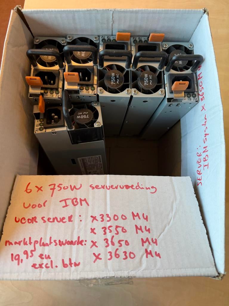 6x IBM 750W Server Voedingen - x3300, x3550, x3650 M4, Computers en Software, Interne voedingen, Ophalen of Verzenden, Gebruikt