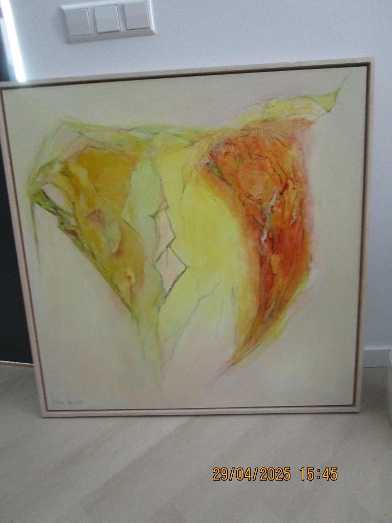 Abstract Schilderij Mia de Wijst met Baklijst, Ophalen, Gebruikt, 50 tot 75 cm, Schilderij