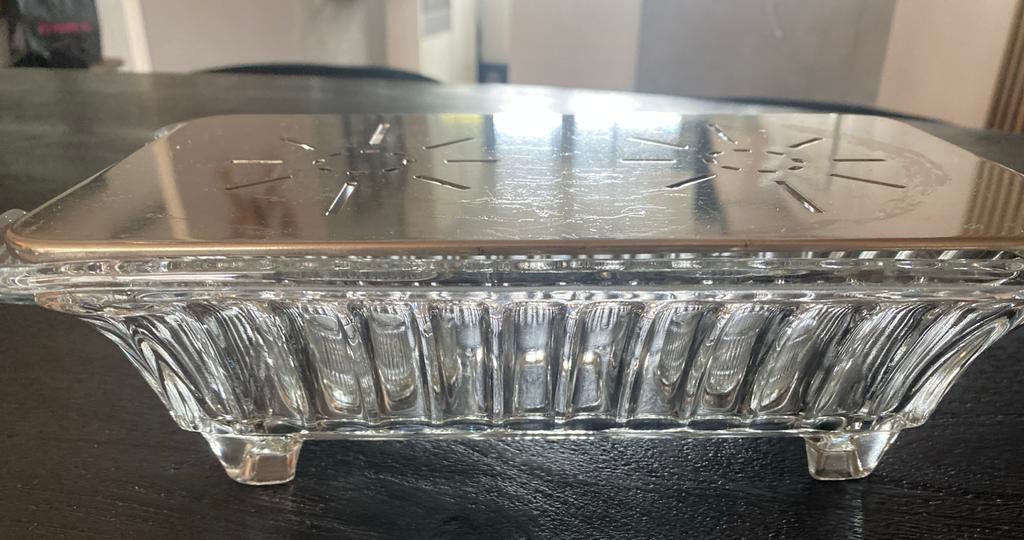 Antieke glazen franse rechaud met metalen deksel, Antiek en Kunst, Ophalen