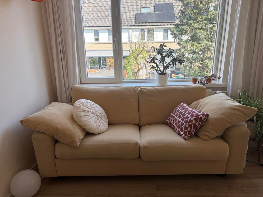 Comfortabele tweezitsbank mosterd geel, Ophalen, 150 tot 200 cm, Tweepersoons, 75 tot 100 cm