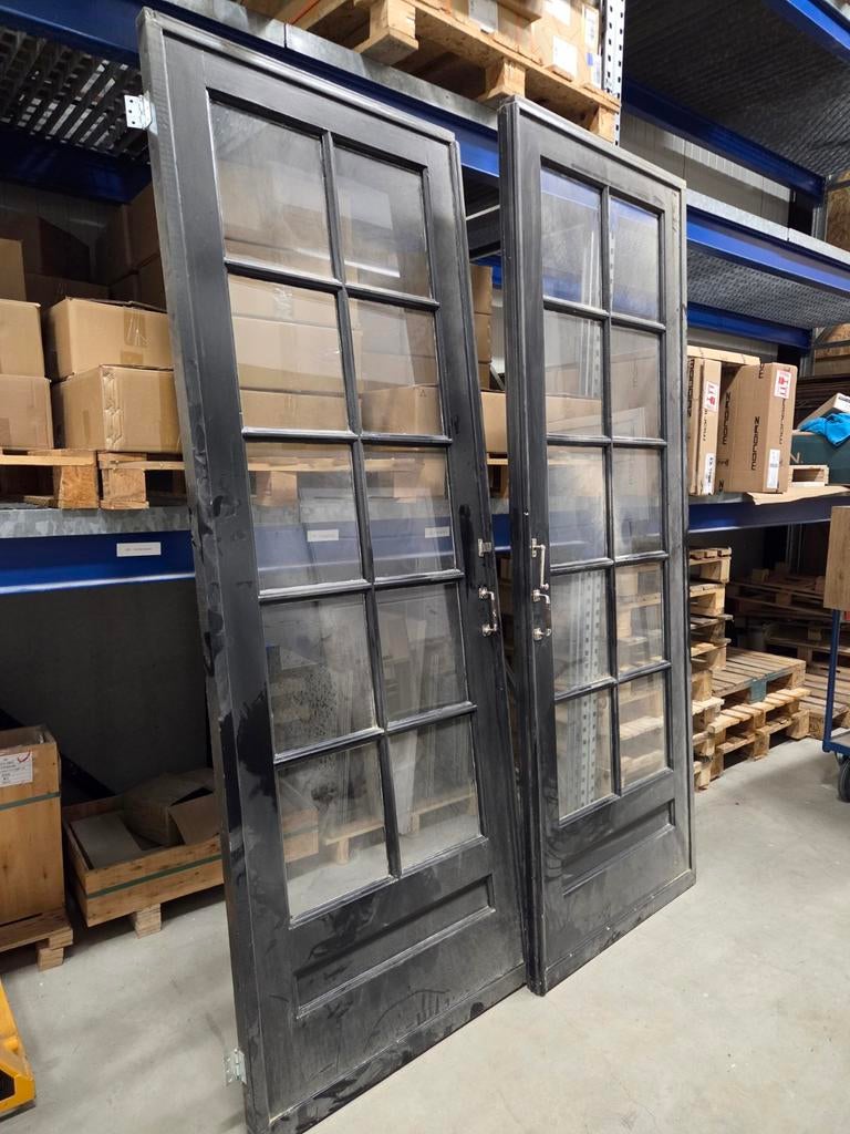 Jaren '30 Ensuitedeuren met Glas - Zwart, Doe-het-zelf en Verbouw, Deuren en Horren, 100 tot 120 cm, Gebruikt, 215 cm of meer