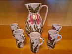 Antieke kan met 5 bekers, handgeschilderd, Ophalen of Verzenden