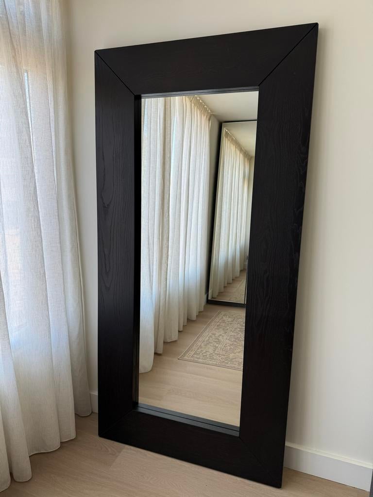 Grote zwarte passpiegel met houten frame, Ophalen, Gebruikt, 75 tot 100 cm, 150 tot 200 cm