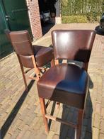 barkrukken 2 stuks Hout met bruin leer/skai merk Sediamo, Ophalen, Gebruikt, Met voetsteun, 60 tot 90 cm