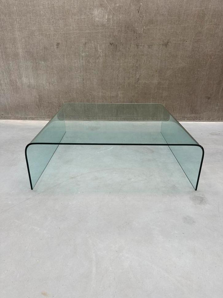XXL vintage glazen “waterfall” salontafel 120 x 120, Antiek en Kunst, Antiek | Glas en Kristal, Ophalen