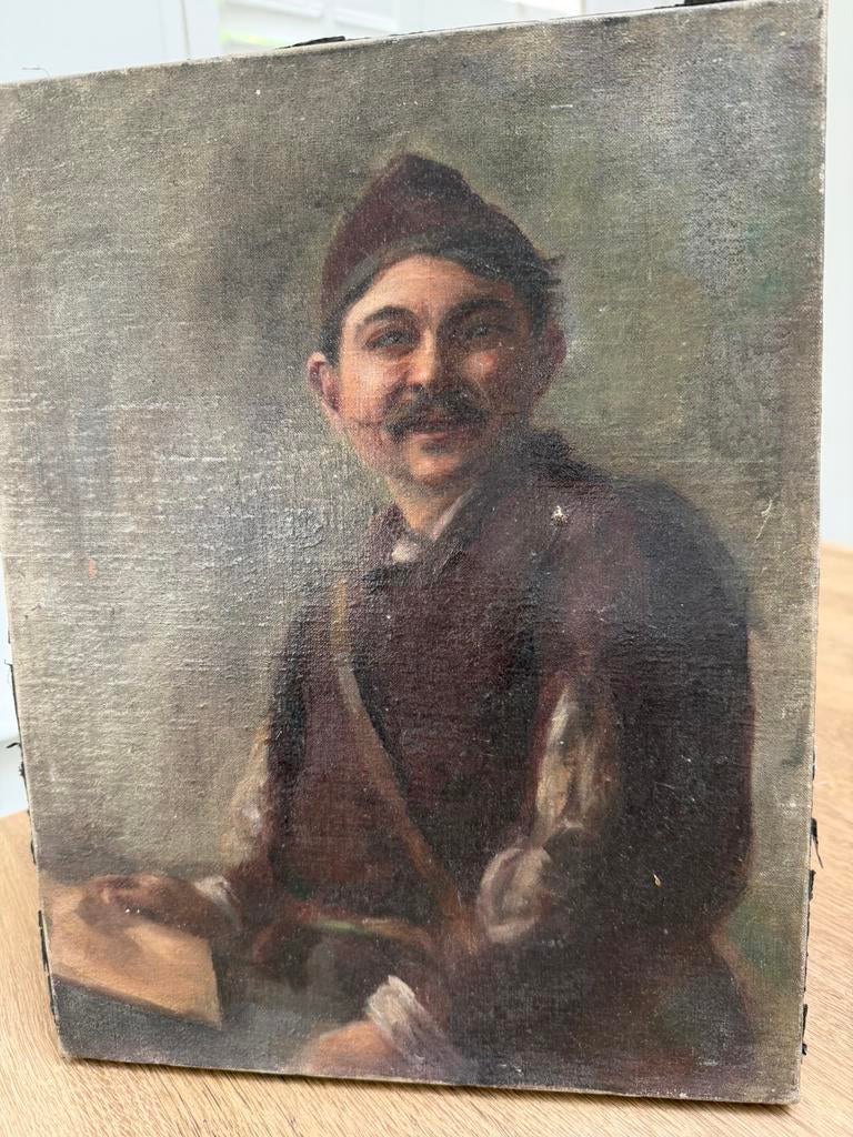 Brocant Frans antiek olieverfschilderij soldaat, Antiek en Kunst, Kunst | Schilderijen | Klassiek, Ophalen of Verzenden