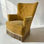 Vintage okergele fauteuil / eenzit met franjes, Ophalen