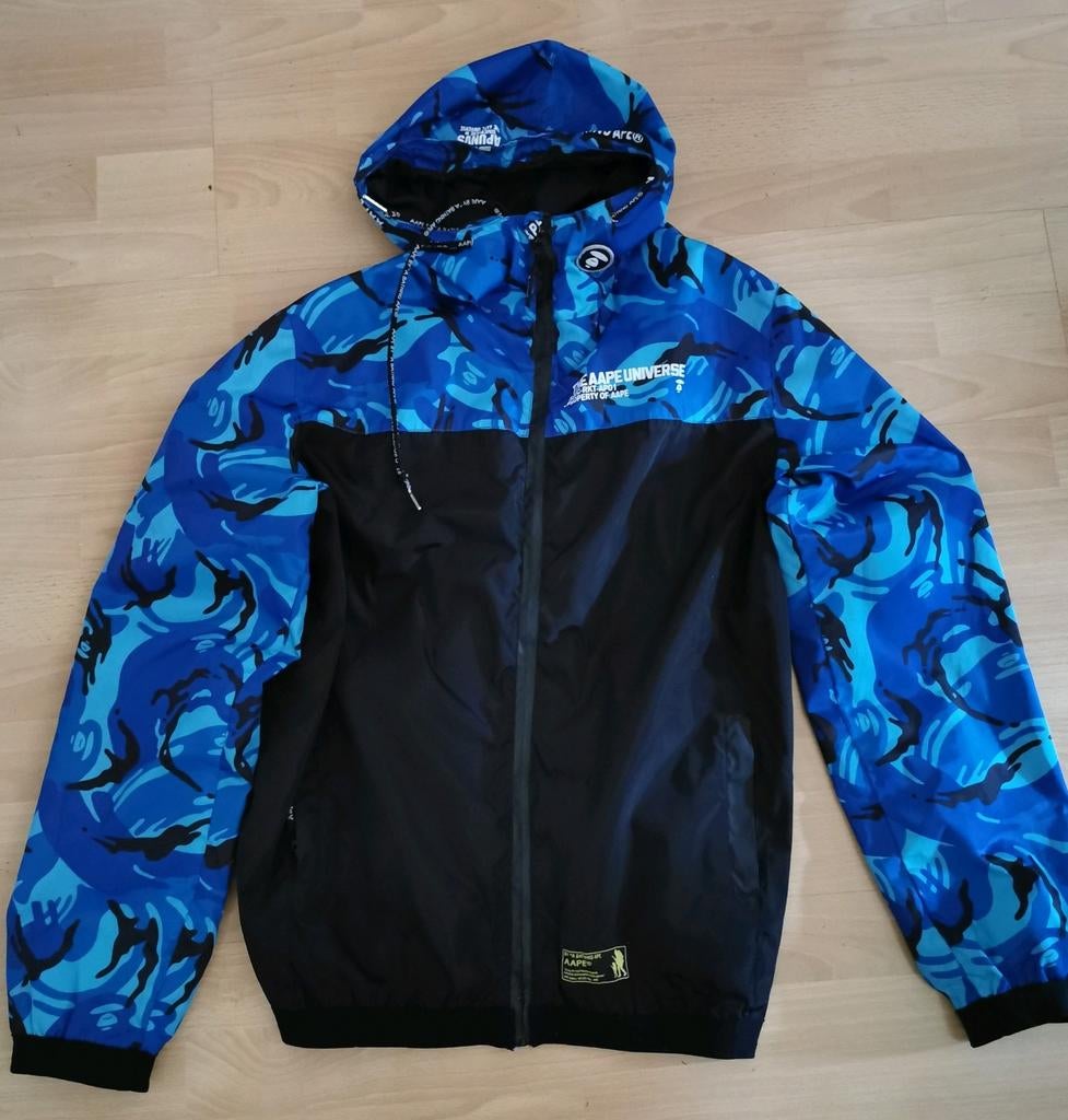 AAPE BAPE Ape Zomer Windjas  Zwart Blauw Camouflage camo (L), Maat 52/54 (L), Blauw, Ophalen of Verzenden, Aape bape