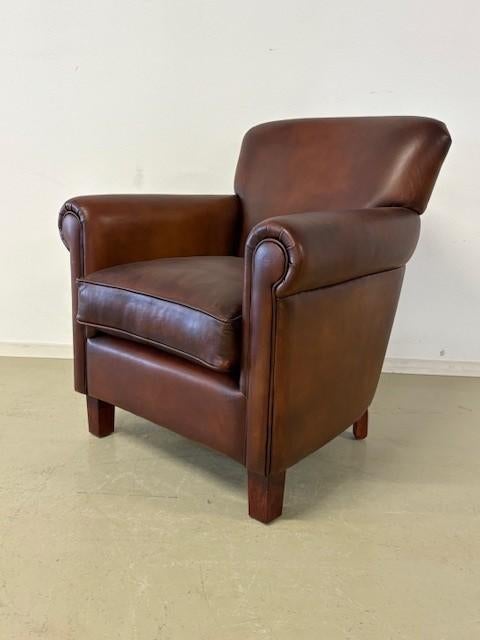 Engelse schapenlederen fauteuil, Huis en Inrichting, Fauteuils, Ophalen, Zo goed als nieuw, Engels / Klassiek / Schapenleer, 75 tot 100 cm