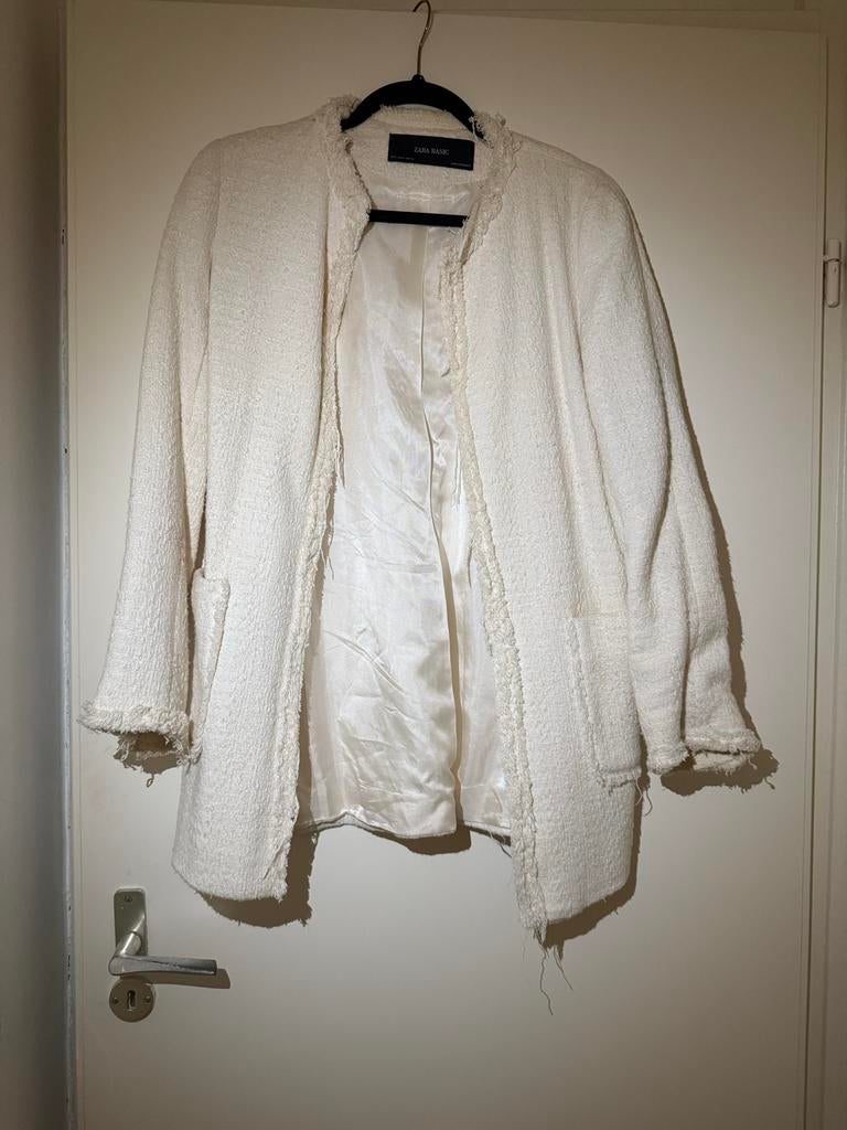 ZARA tweed witte blazer lang maat S, Wit, Ophalen of Verzenden, Jasje, Maat 36 (S)