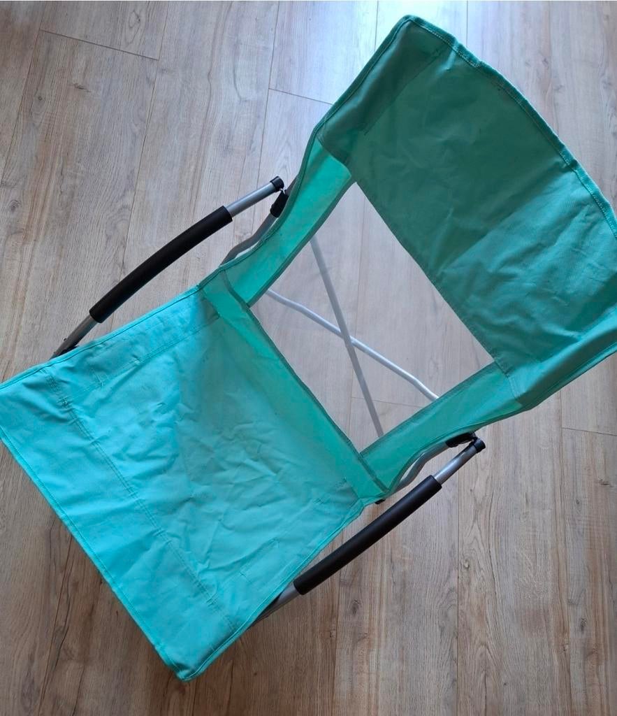 Opvouwbare strand/camping/buiten stoel, turquoise, Ophalen of Verzenden, Gebruikt, Aluminium, Inklapbaar