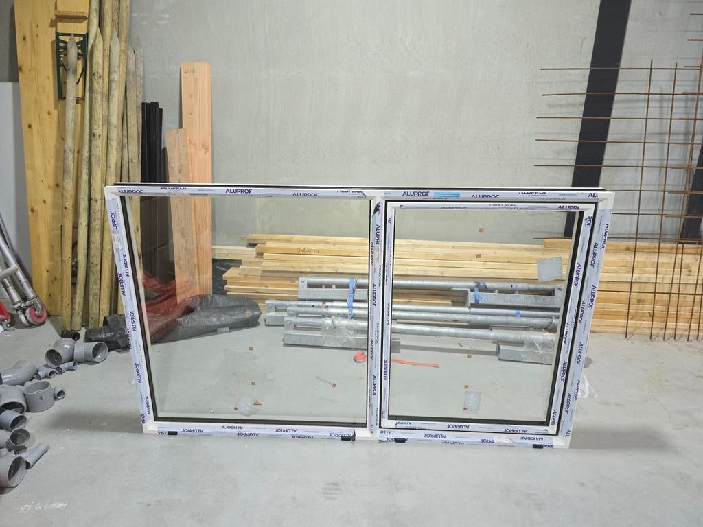 Aluminium kozijn 2000x1190 RAL 9010 Seacoating draaikiepraam, Ophalen, Gevelraam of Ruit, 80 tot 120 cm, Nieuw