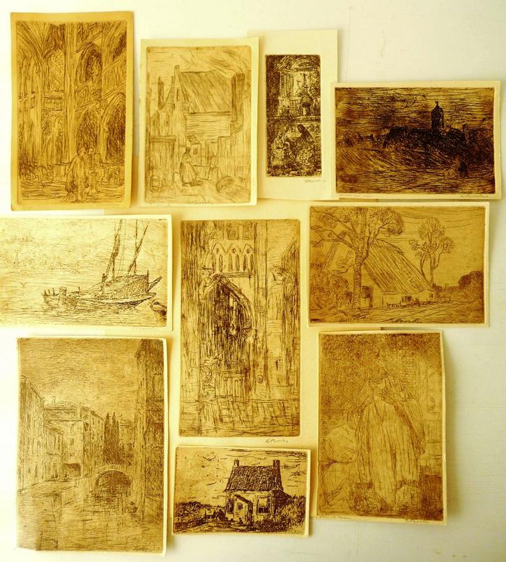 9 etsen van Etienne Bosch, Antiek en Kunst, Kunst | Etsen en Gravures, Ets, 1900 - 1949, Ophalen of Verzenden