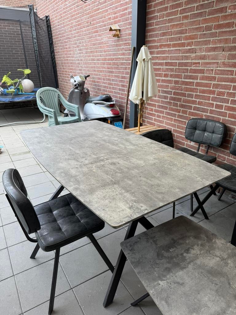 Eettafel industrieel 160cm, Ophalen, Gebruikt, Ovaal, Hout